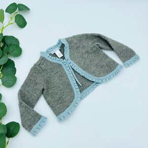 JANIE AND JACK WOOL BLEND TODDLER GIRL OPEN MIDI RUFFLE HEM CARDIGAN BLUE GRAY